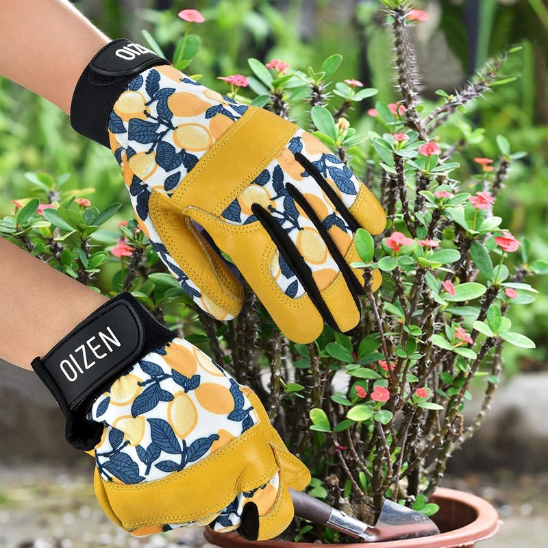 OIZEN Cowhide Leather Thorn Proof & Puncture Resistant Gardening Gloves for Women and Men, Touchscreen Compatible Working Gloves for Weeding, Digging, Planting, Gardening Gifts for Women, Size Medium - Image 4